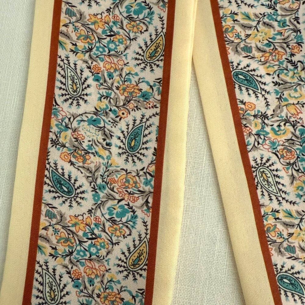 Slim Scarf Teal Mustard Boho Paisley Cream 34 inches Neck Hair Bag Wrap No 42 - Picture 4 of 9